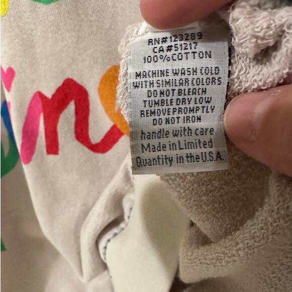 Lauren Moshi Jocelyn "Love Peace Happiness" Rainbow Stitch Sweatshirt XS - Picture 4 of 9